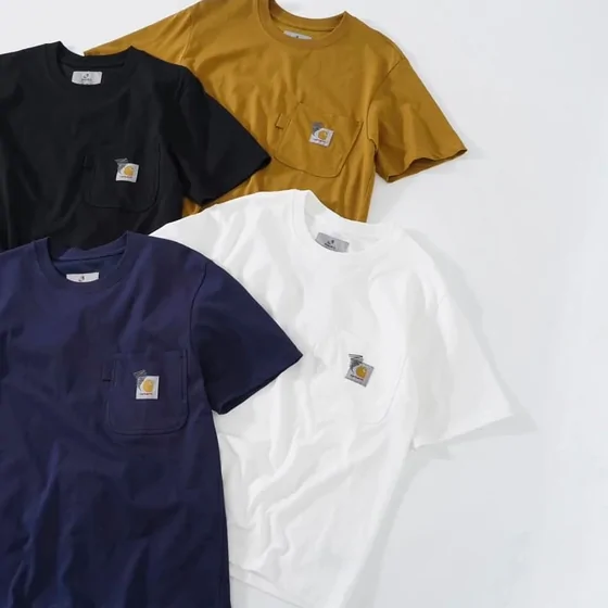 Ejemplo de camisetas de algodón con bolsillo en varios colores